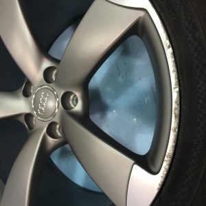 Before Repair: Scrapes & gouges on wheel rim due to curb rash